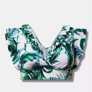 *BOGO FREE* Torrid Wireless Ruffle Sleeve Bikini Top Green Susie Tropical Size 3